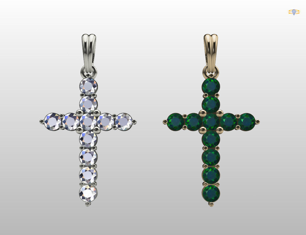 Cross with gem 3D print model_25