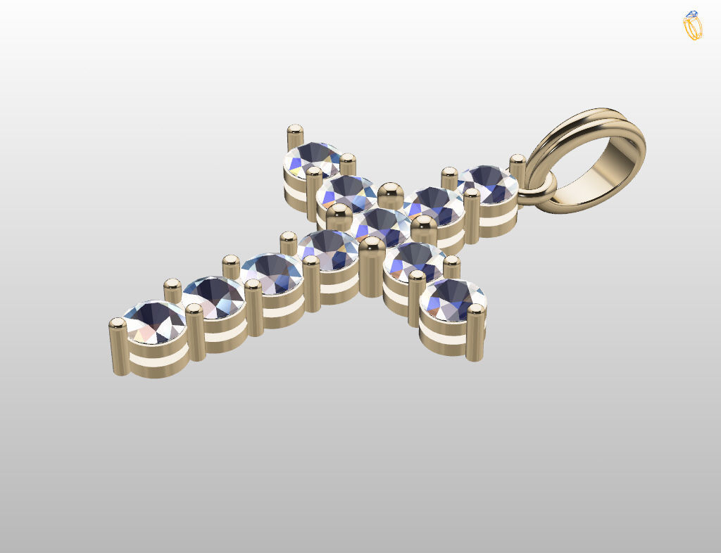 Cross with gem 3D print model_16