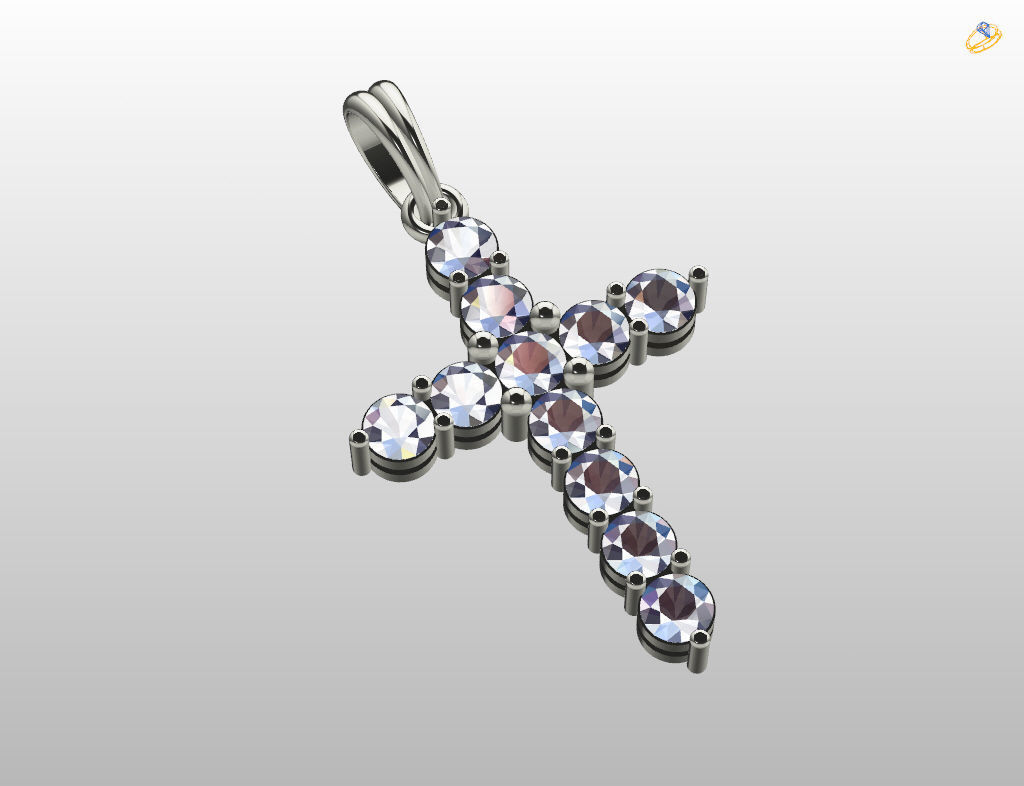 Cross with gem 3D print model_12
