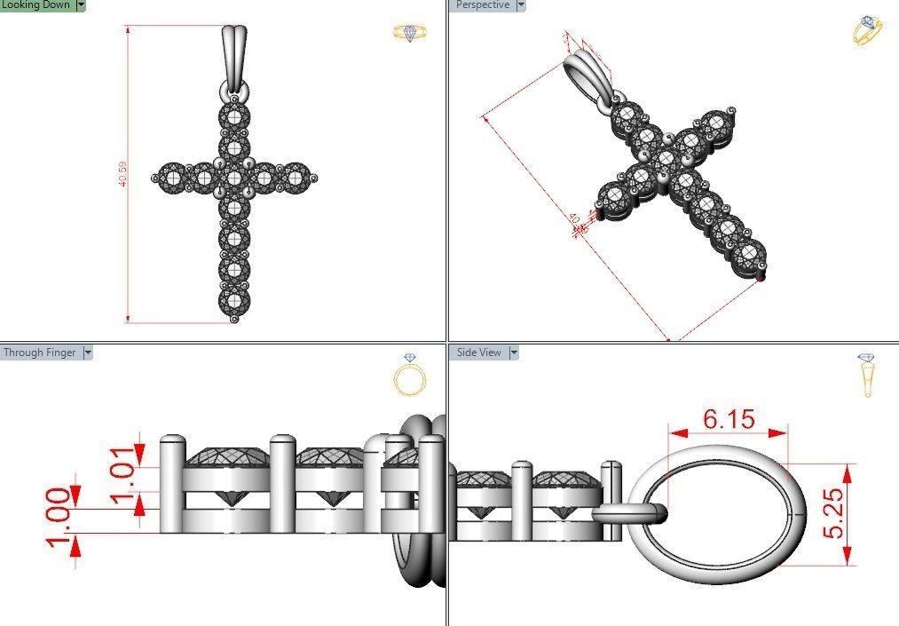 Cross with gem 3D print model_3