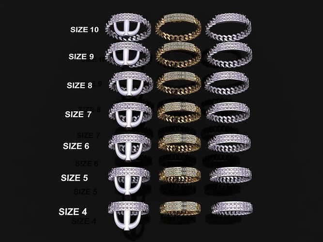 ID DIAMOND BAR CUBAN LINK CHAIN RING MIX SIZES 4 5 6 7 8 9 10 3D print model