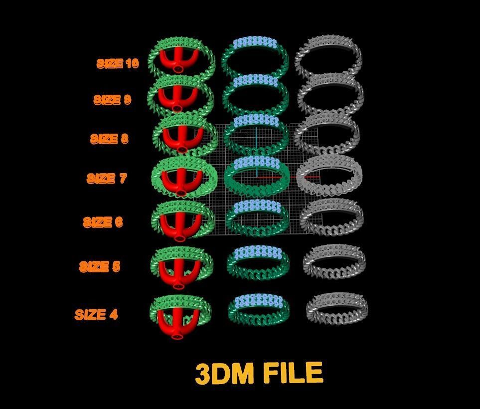 ID DIAMOND BAR CUBAN LINK CHAIN RING MIX SIZES 4 5 6 7 8 9 10 3D print model_7