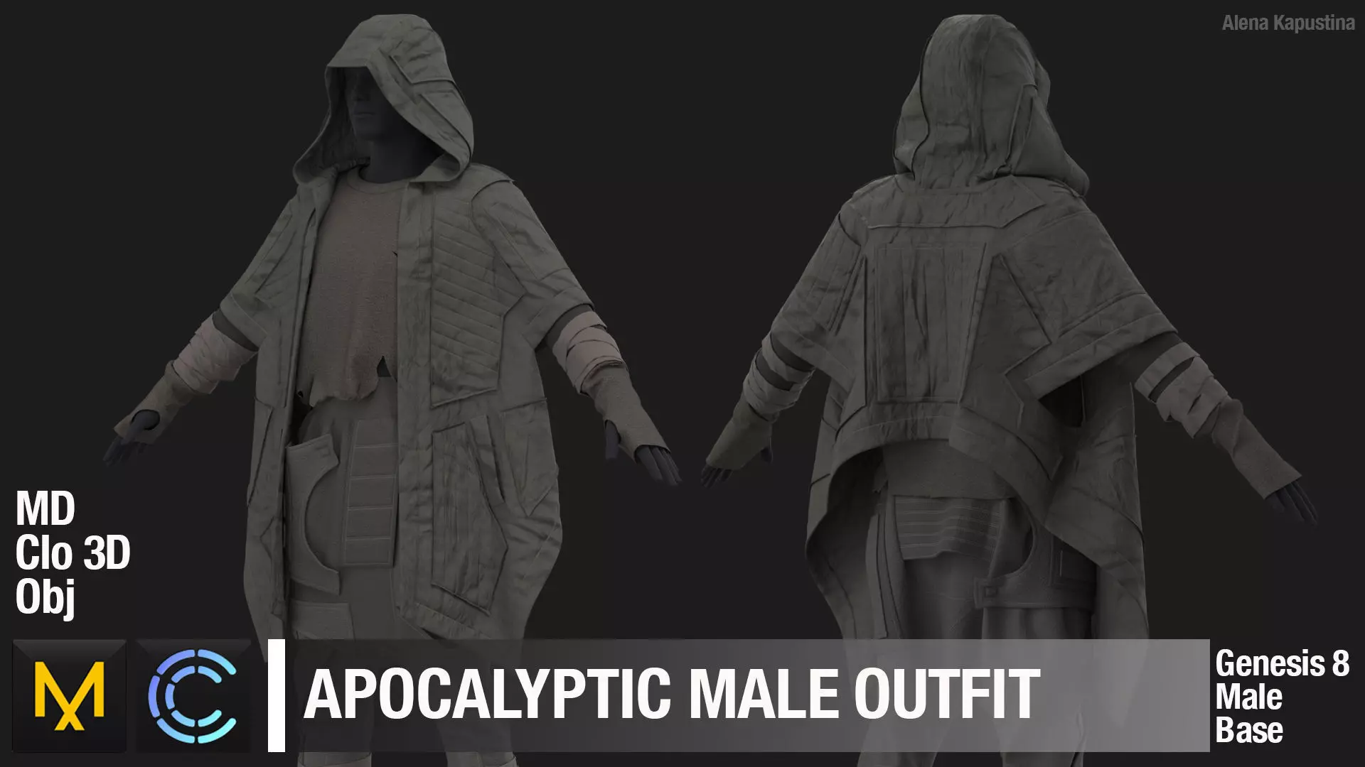 Apocalyptic male outfit Marvelous Designer project 3D model