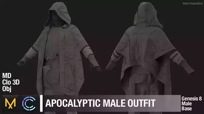 Apocalyptic male outfit  Marvelous Designer project 3D model