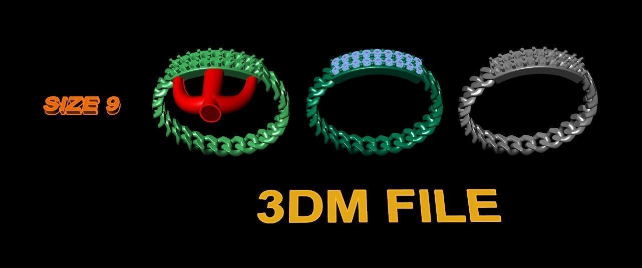 ID DIAMOND BAR CUBAN LINK CHAIN RING MIX SIZES 9 3D print model_9