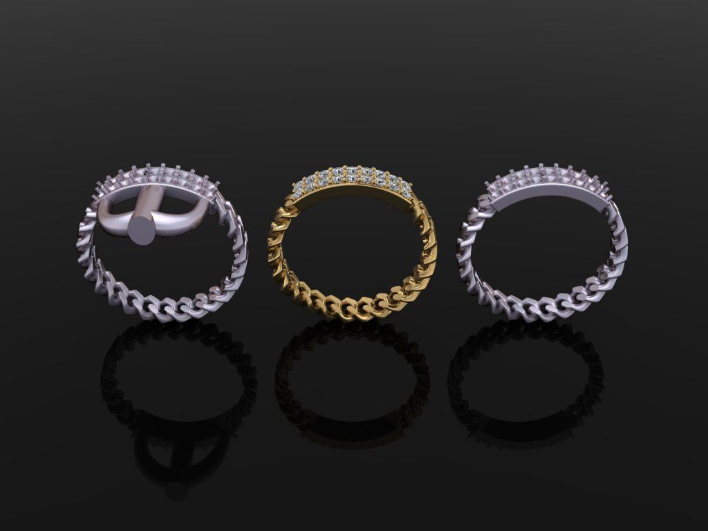 ID DIAMOND BAR CUBAN LINK CHAIN RING MIX SIZES 9 3D print model_1