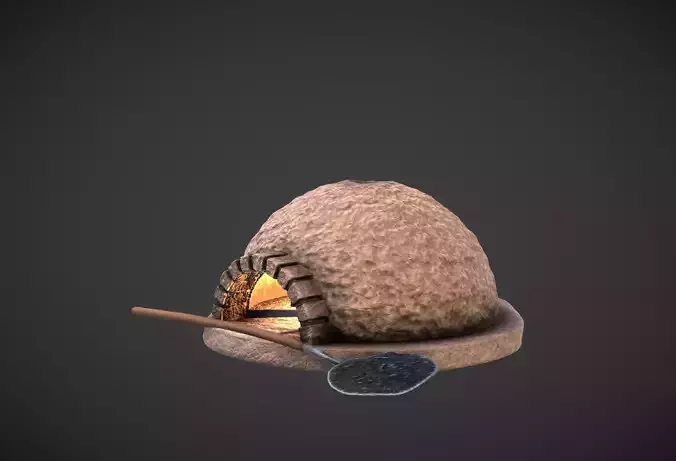 Ancient Baker oven set Low-poly 3D model