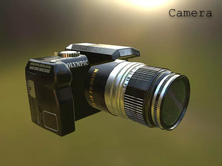 Camera circular table with light Low-poly 3D model_0