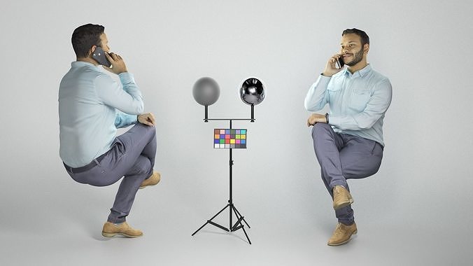 Man in shirt sitting and talking on mobile phone 262 Low-poly 3D model