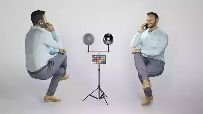 Man in shirt sitting and talking on mobile phone 262 Low-poly 3D model