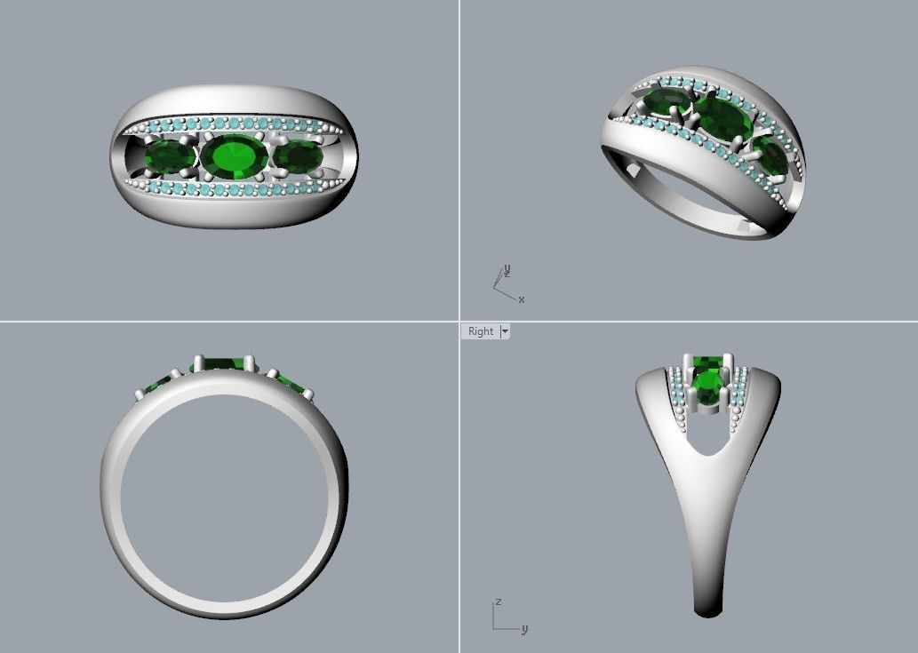 Women ring with gems 3dm stl CAD 3D print model_21