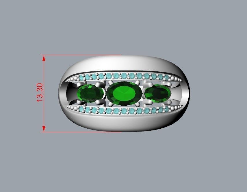 Women ring with gems 3dm stl CAD 3D print model_23