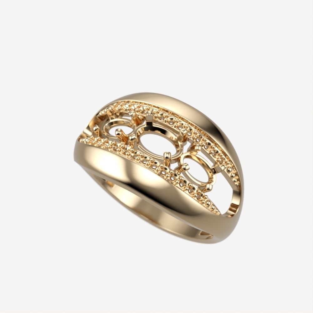 Women ring with gems 3dm stl CAD 3D print model_4