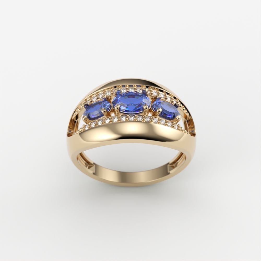 Women ring with gems 3dm stl CAD 3D print model_2