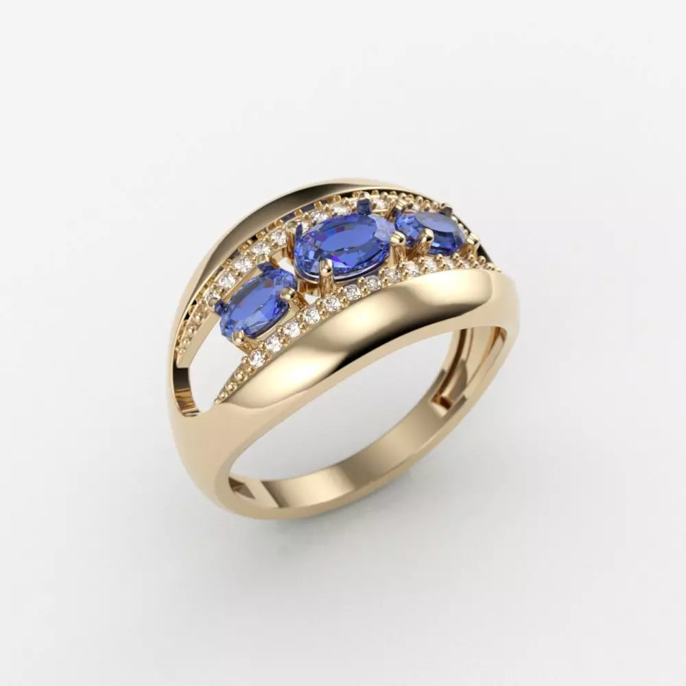 Women ring with gems 3dm stl CAD 3D print model_0
