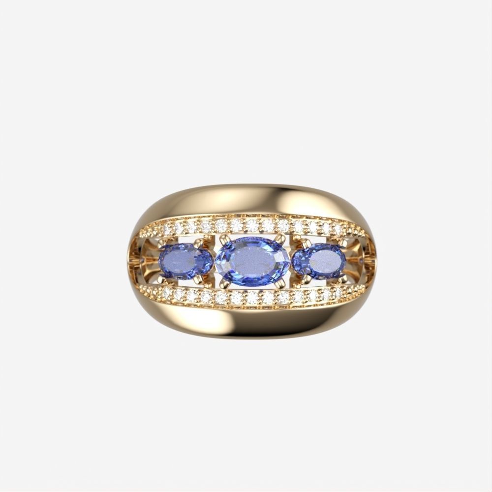 Women ring with gems 3dm stl CAD 3D print model_3