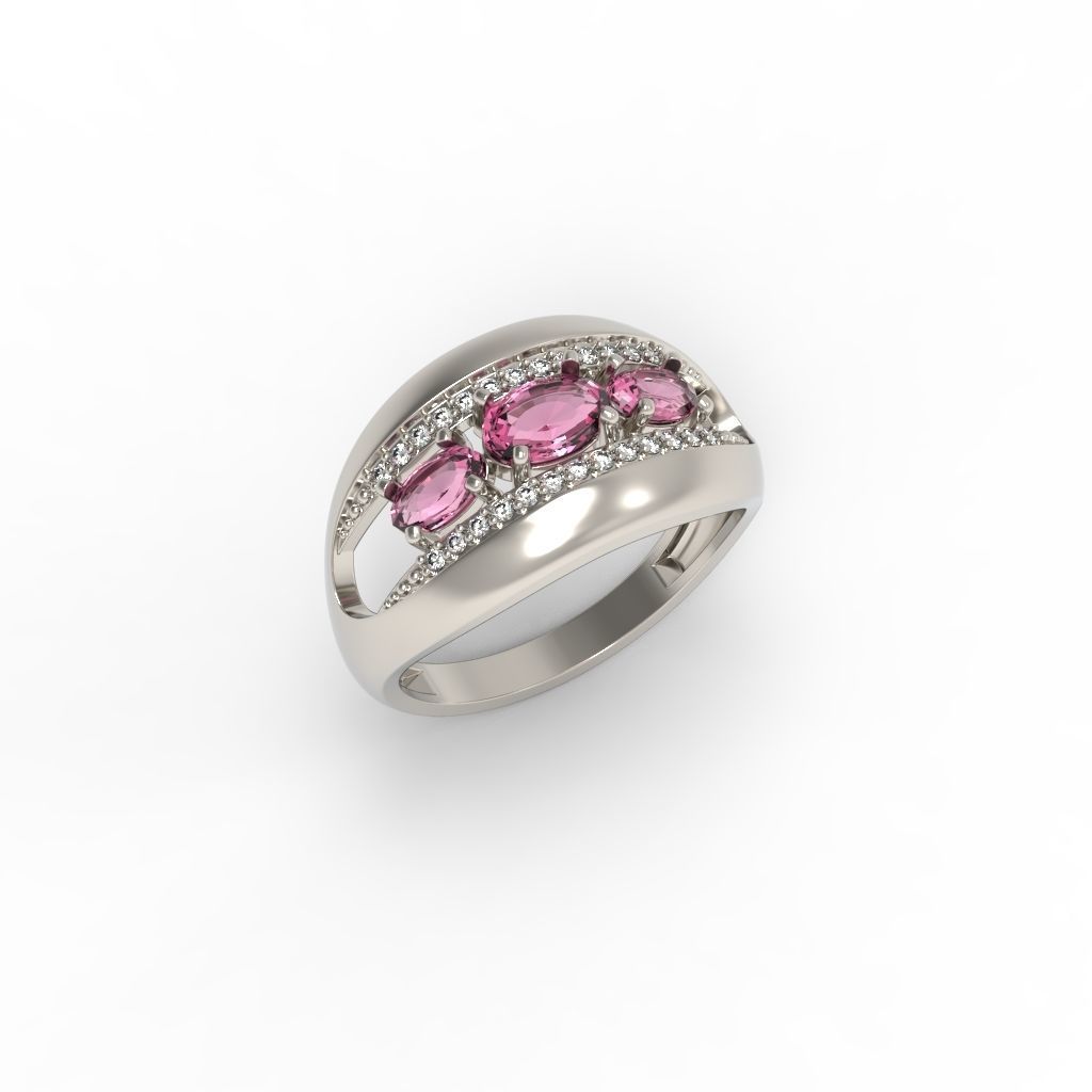 Women ring with gems 3dm stl CAD 3D print model_17