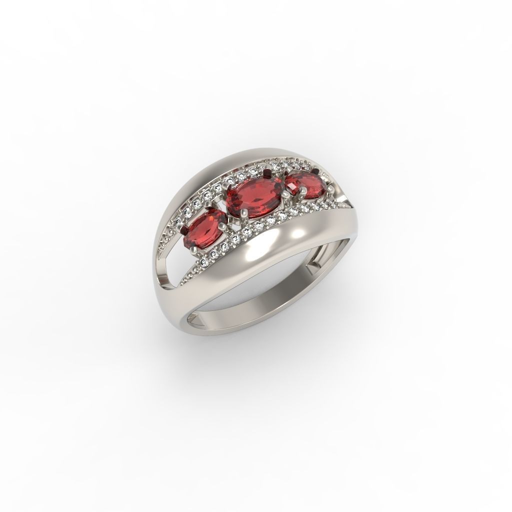 Women ring with gems 3dm stl CAD 3D print model_14