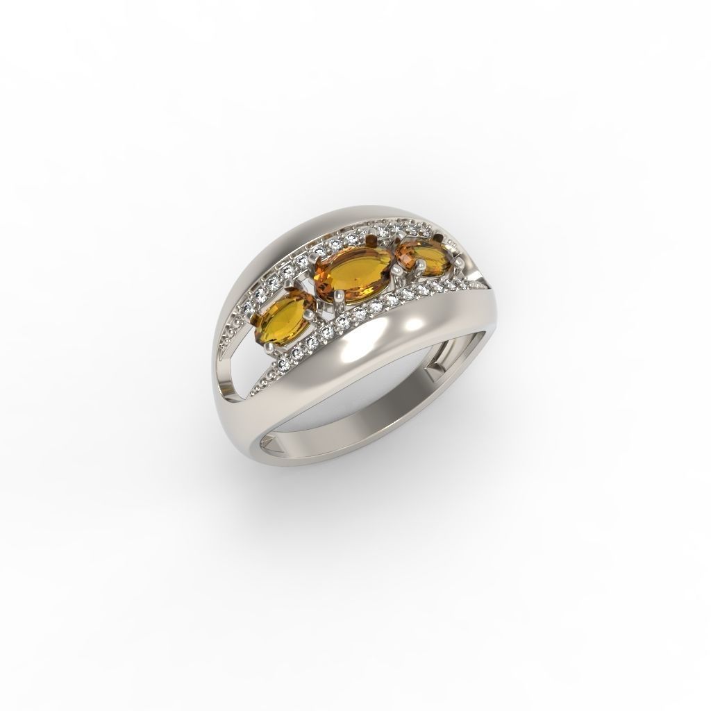Women ring with gems 3dm stl CAD 3D print model_16