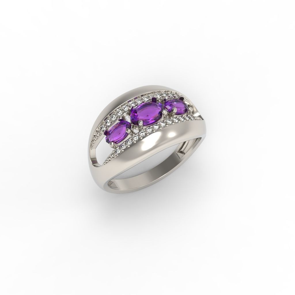 Women ring with gems 3dm stl CAD 3D print model_12