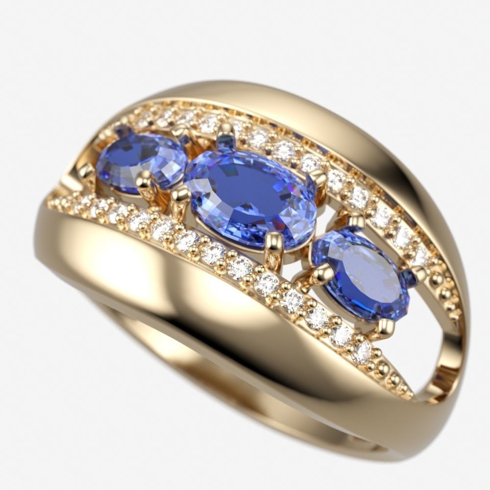 Women ring with gems 3dm stl CAD 3D print model_1