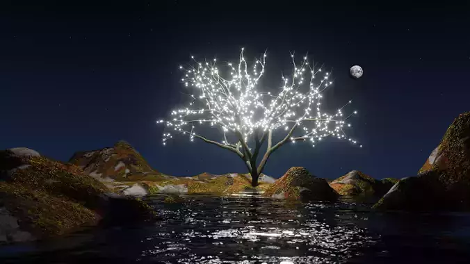 Night sky with glowing tree