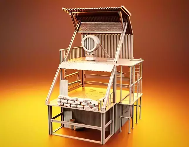 Watchtower 3d Model metal building with stove on top Free 3D print model