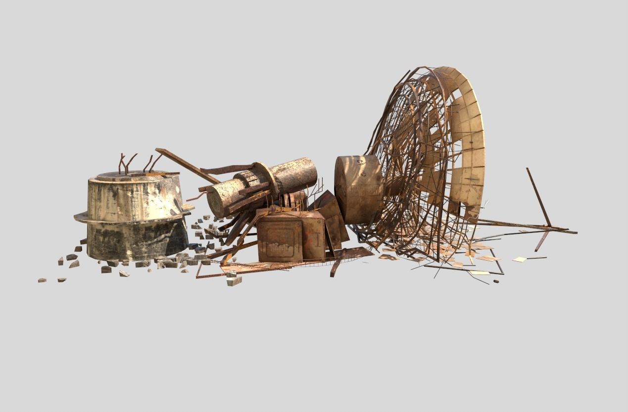 Destroyed Satellite Antenna Dish 3D model_2