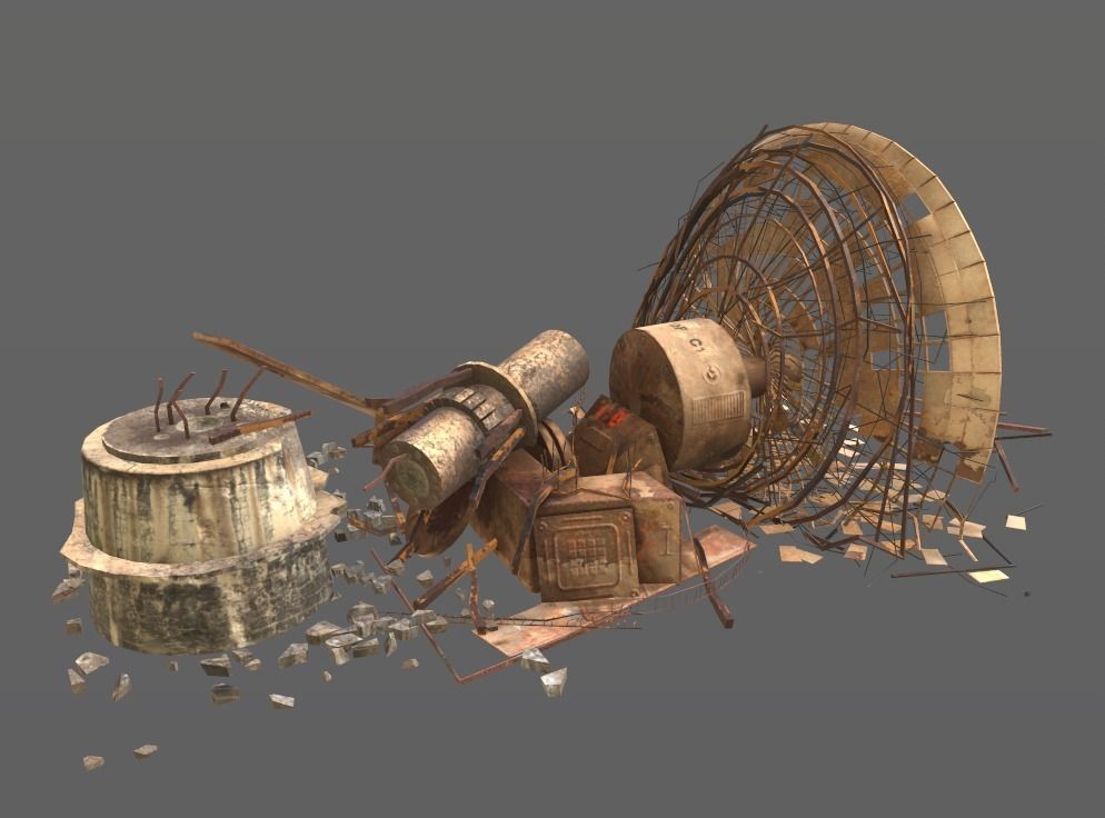 Destroyed Satellite Antenna Dish 3D model_11