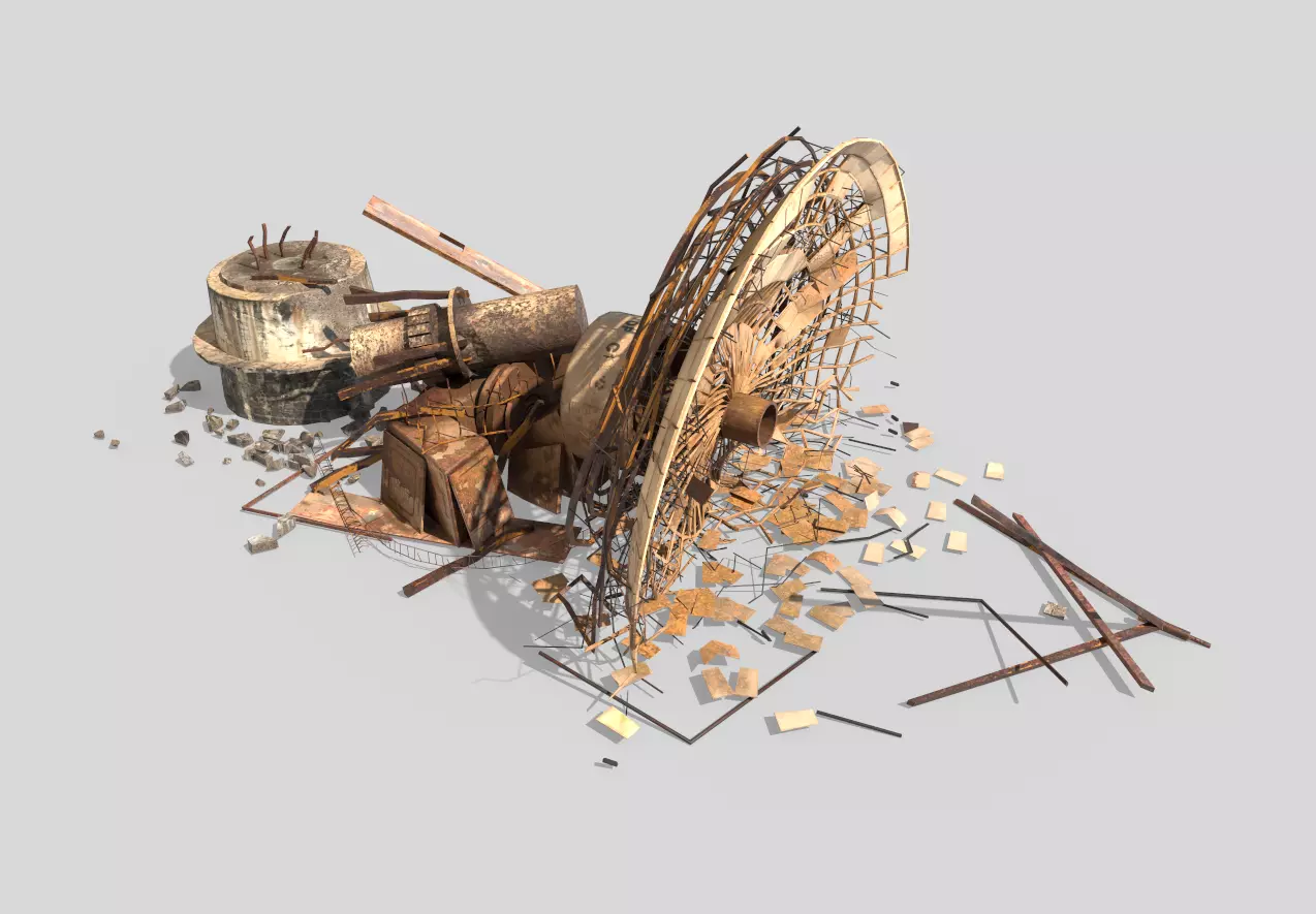 Destroyed Satellite Antenna Dish 3D model_0