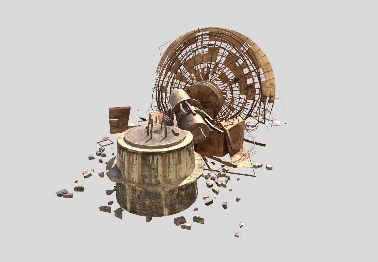 Destroyed Satellite Antenna Dish 3D model_4