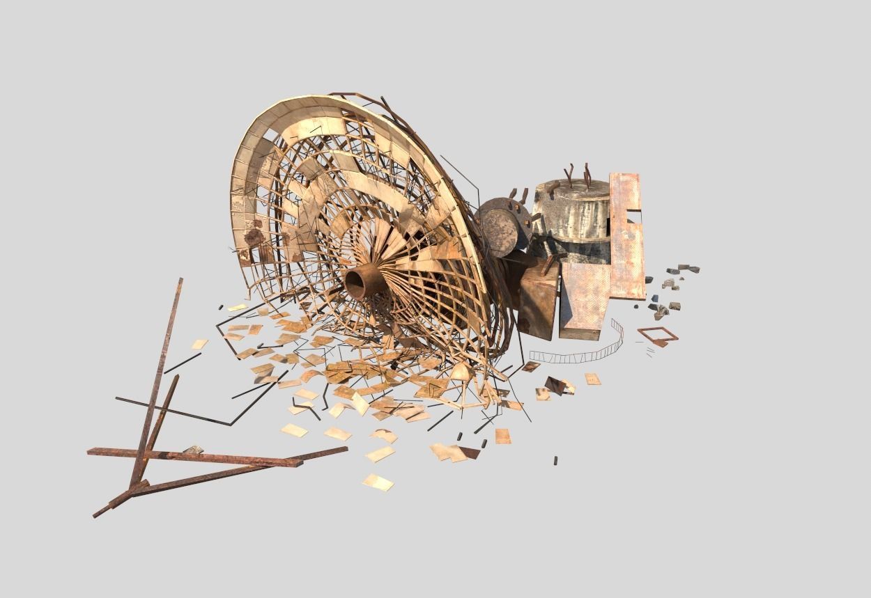Destroyed Satellite Antenna Dish 3D model_6