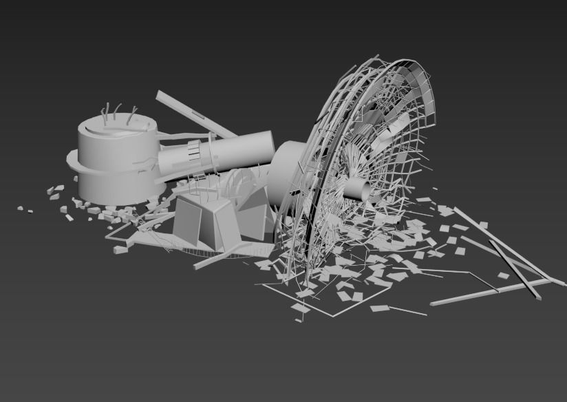 Destroyed Satellite Antenna Dish 3D model_12