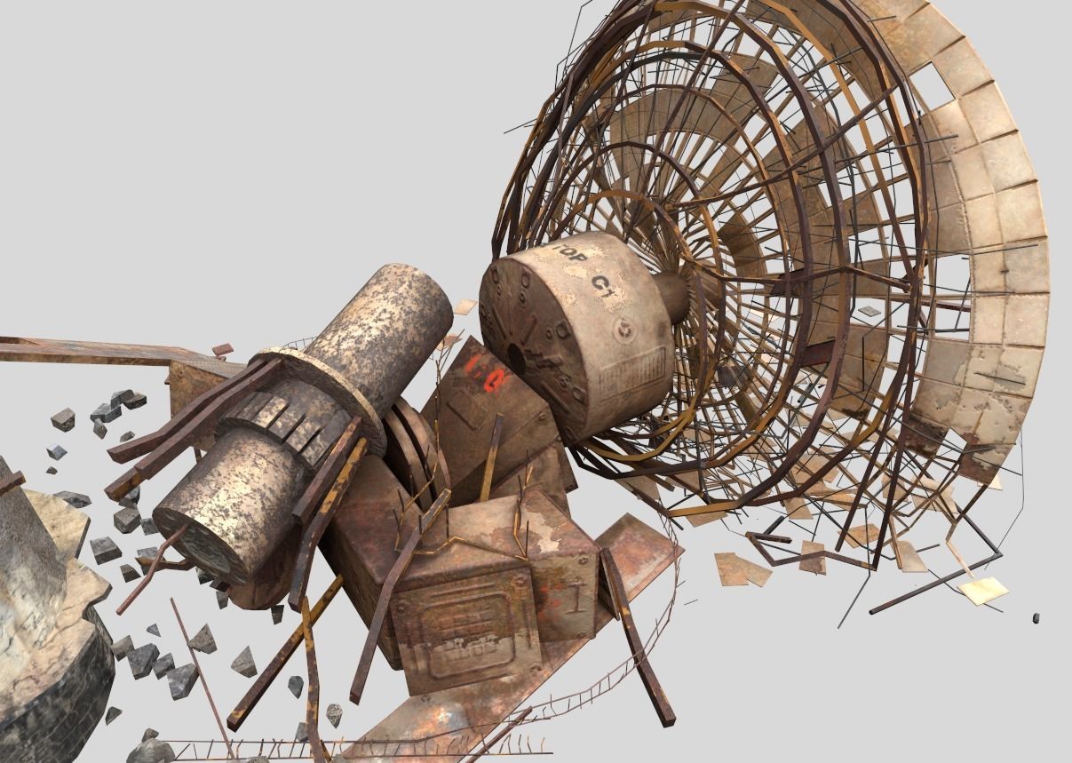 Destroyed Satellite Antenna Dish 3D model_9