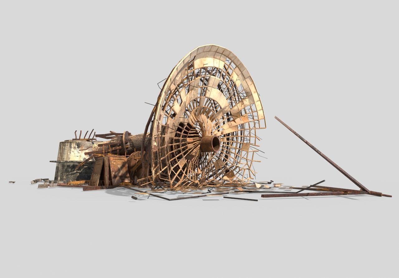 Destroyed Satellite Antenna Dish 3D model_1