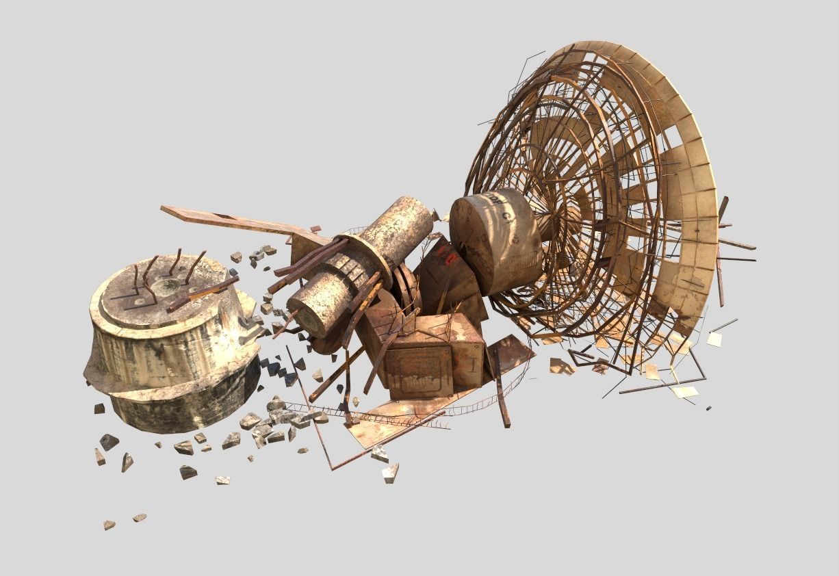 Destroyed Satellite Antenna Dish 3D model_3