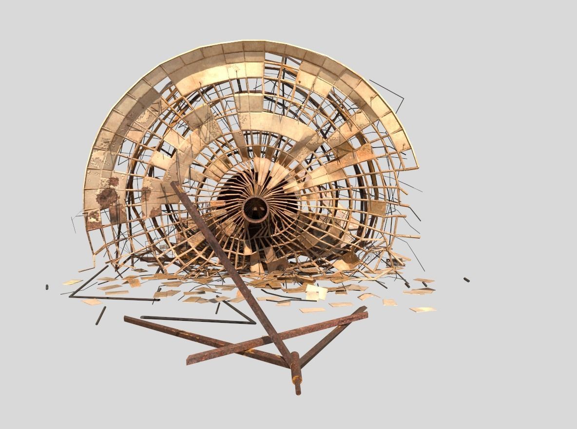 Destroyed Satellite Antenna Dish 3D model_7
