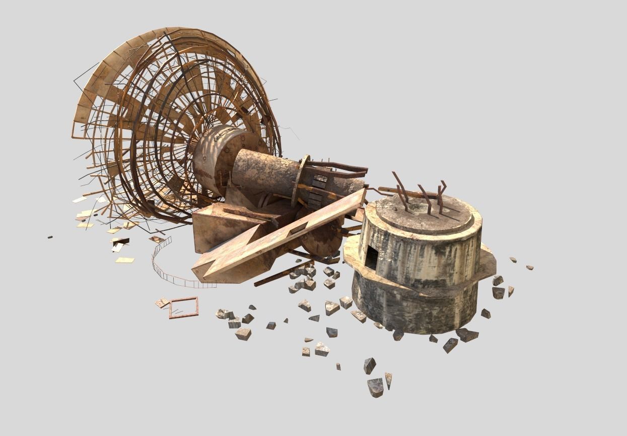 Destroyed Satellite Antenna Dish 3D model_5