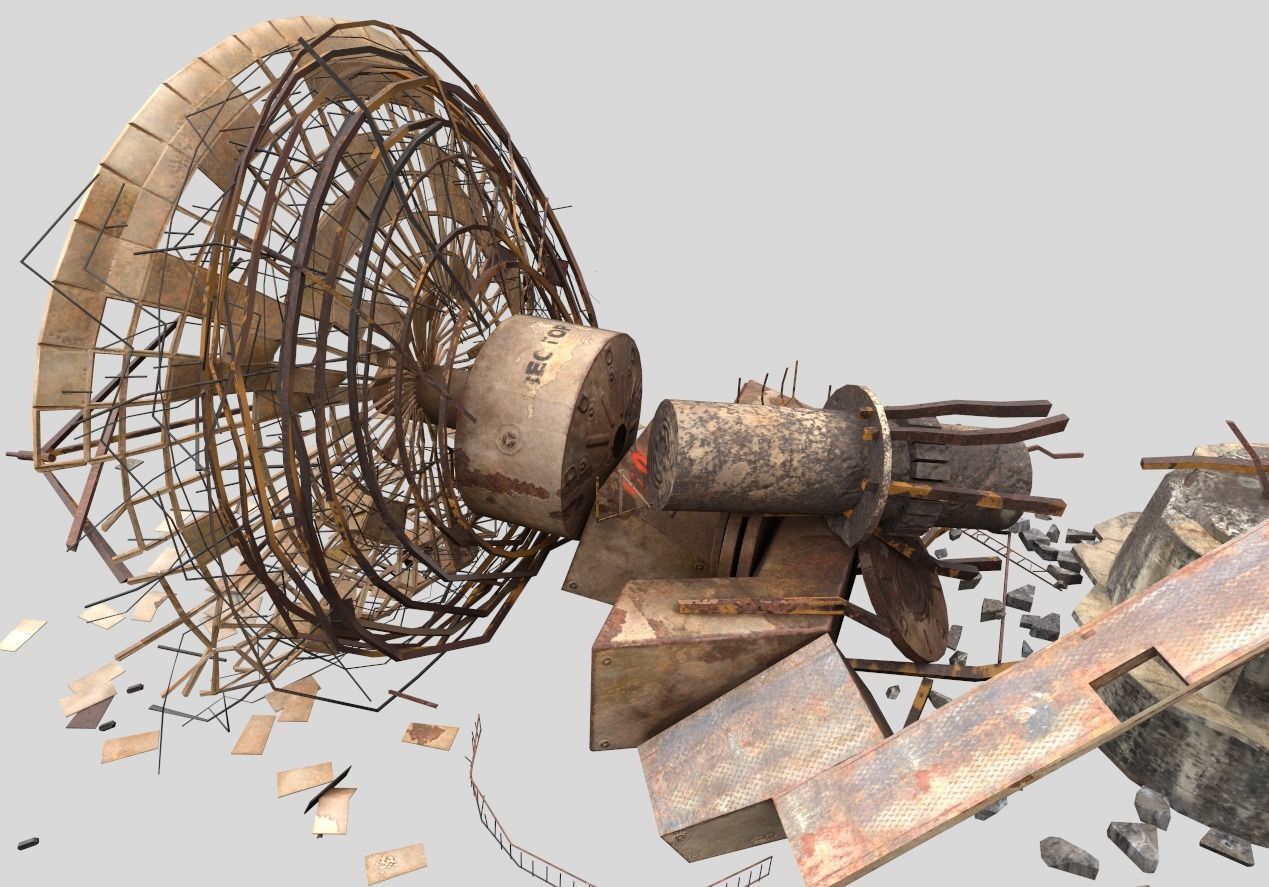 Destroyed Satellite Antenna Dish 3D model_10