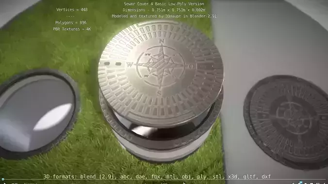 Sewer Cover 4 Basic Low-Poly Version Low-poly 3D model