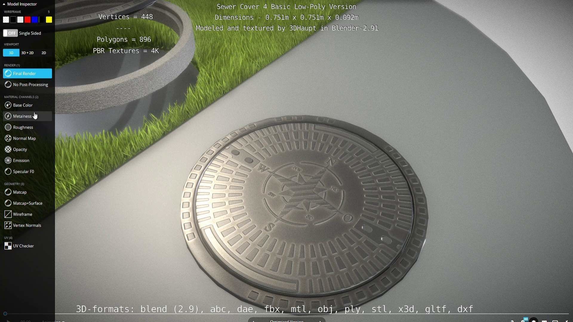 Sewer Cover 4 Basic Low-Poly Version Low-poly 3D model_13