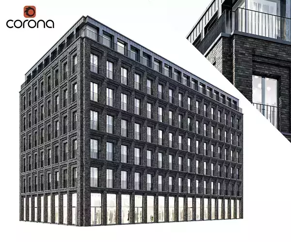 Modern residential building  07 at night with simple interiors 3D model