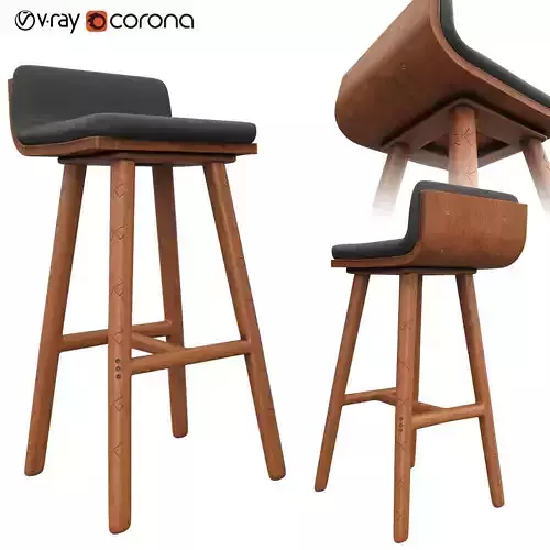 Sede Black Leather Walnut Bar Stool