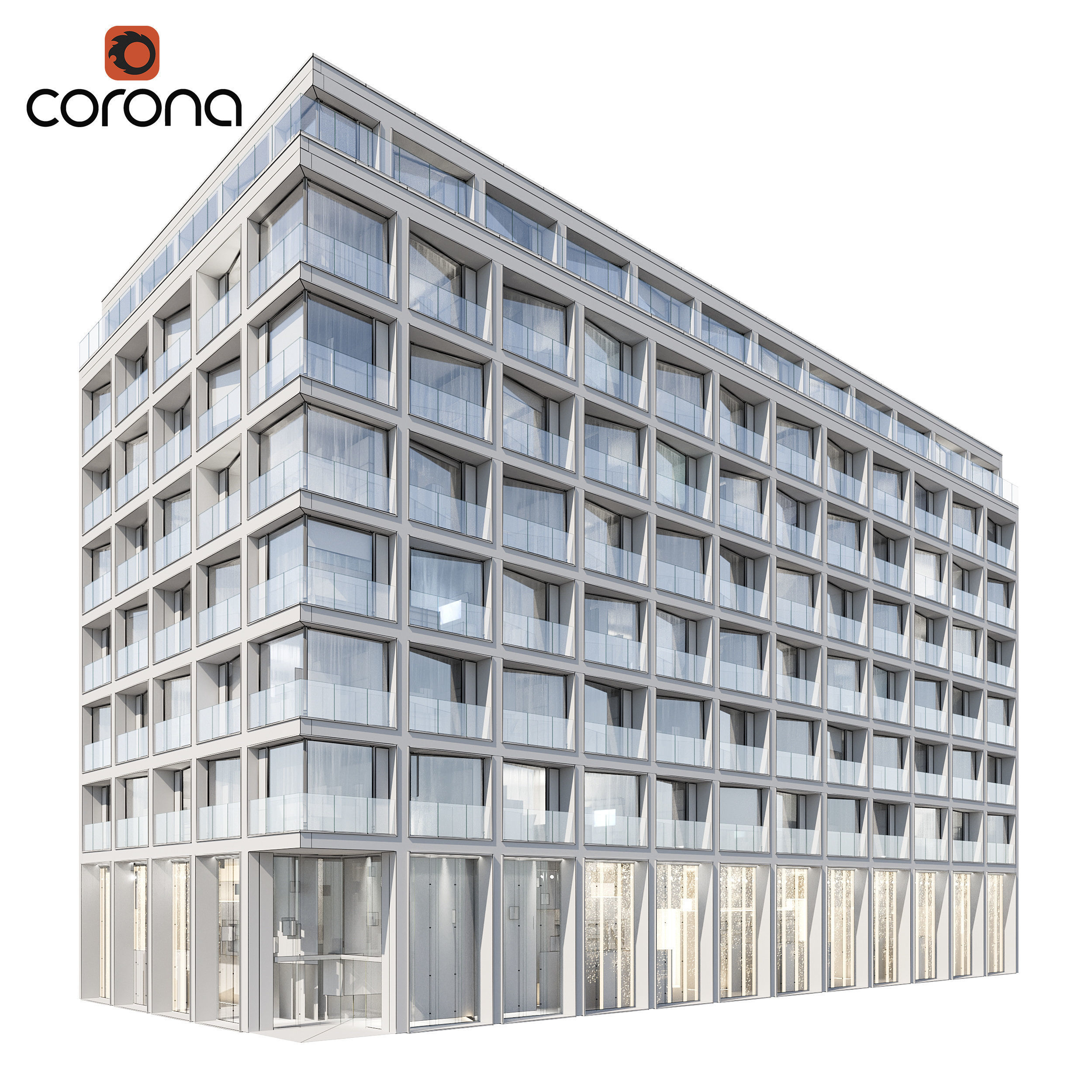 Modern residential building 06 at night with simple interiors 3D model_4