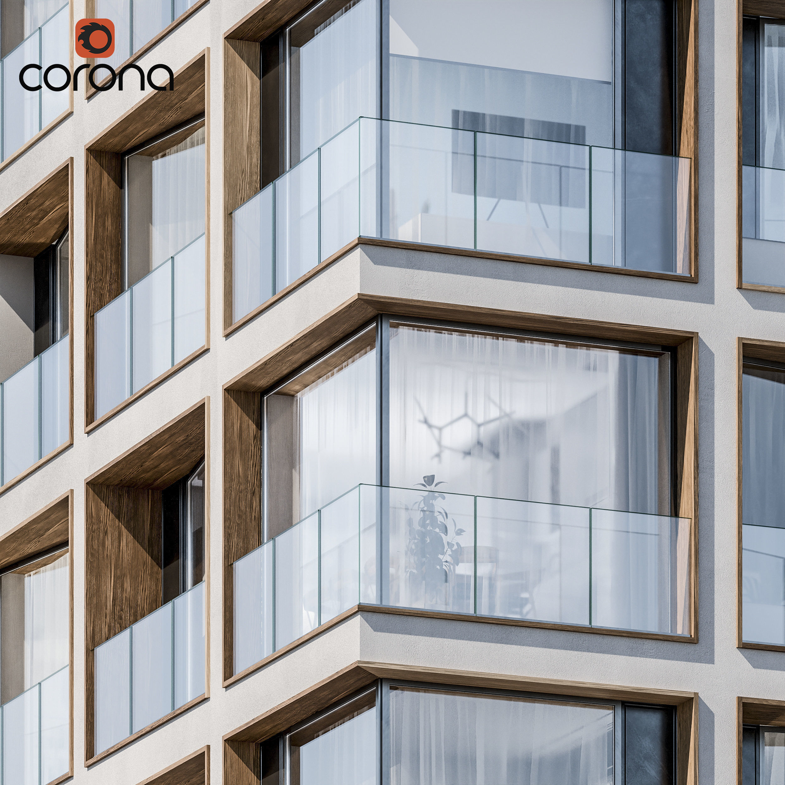 Modern residential building 06 at night with simple interiors 3D model_2