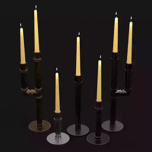 Candlestick set 5 four candlesticks - four candlesticks 3D model