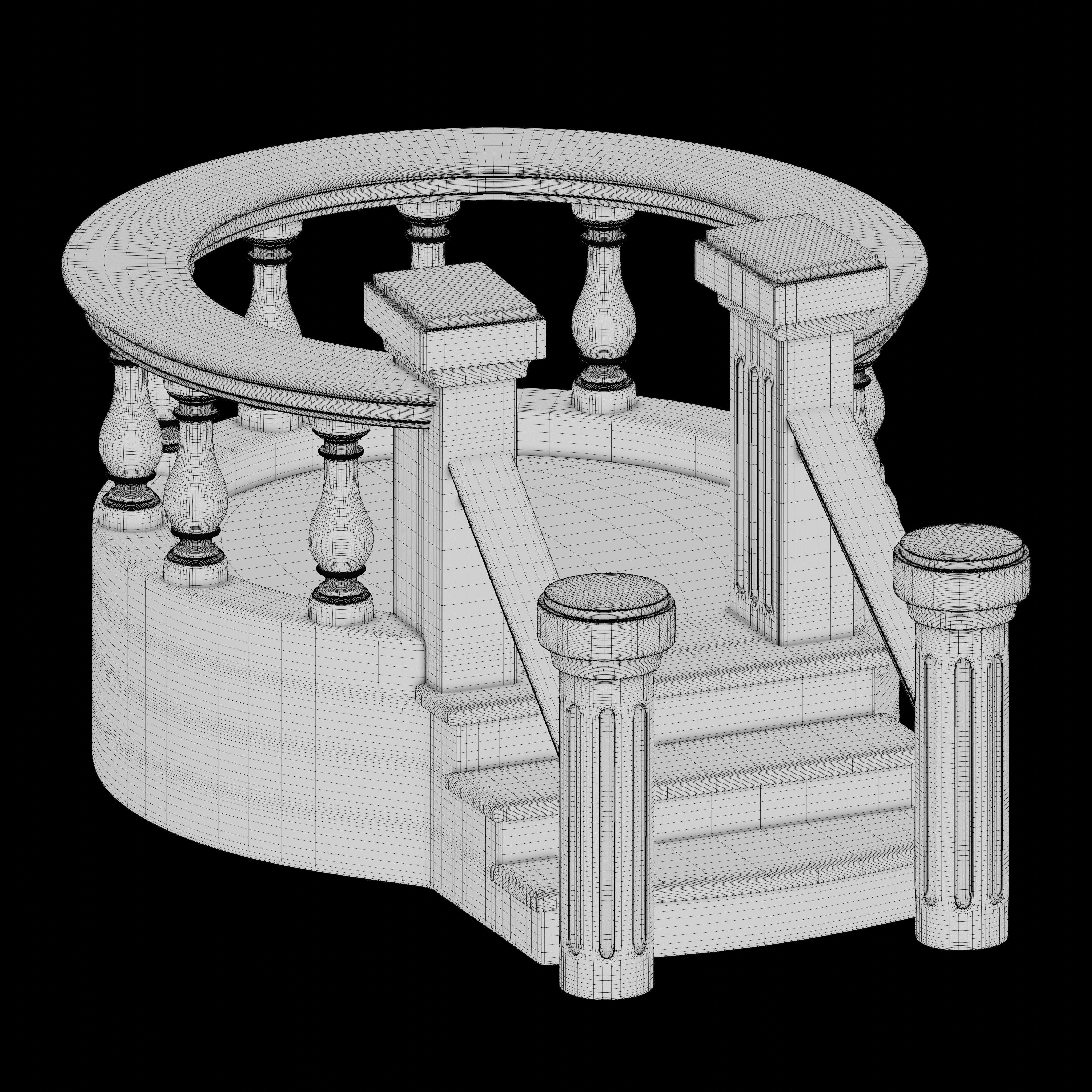 Stone balcony railing 3D model_5