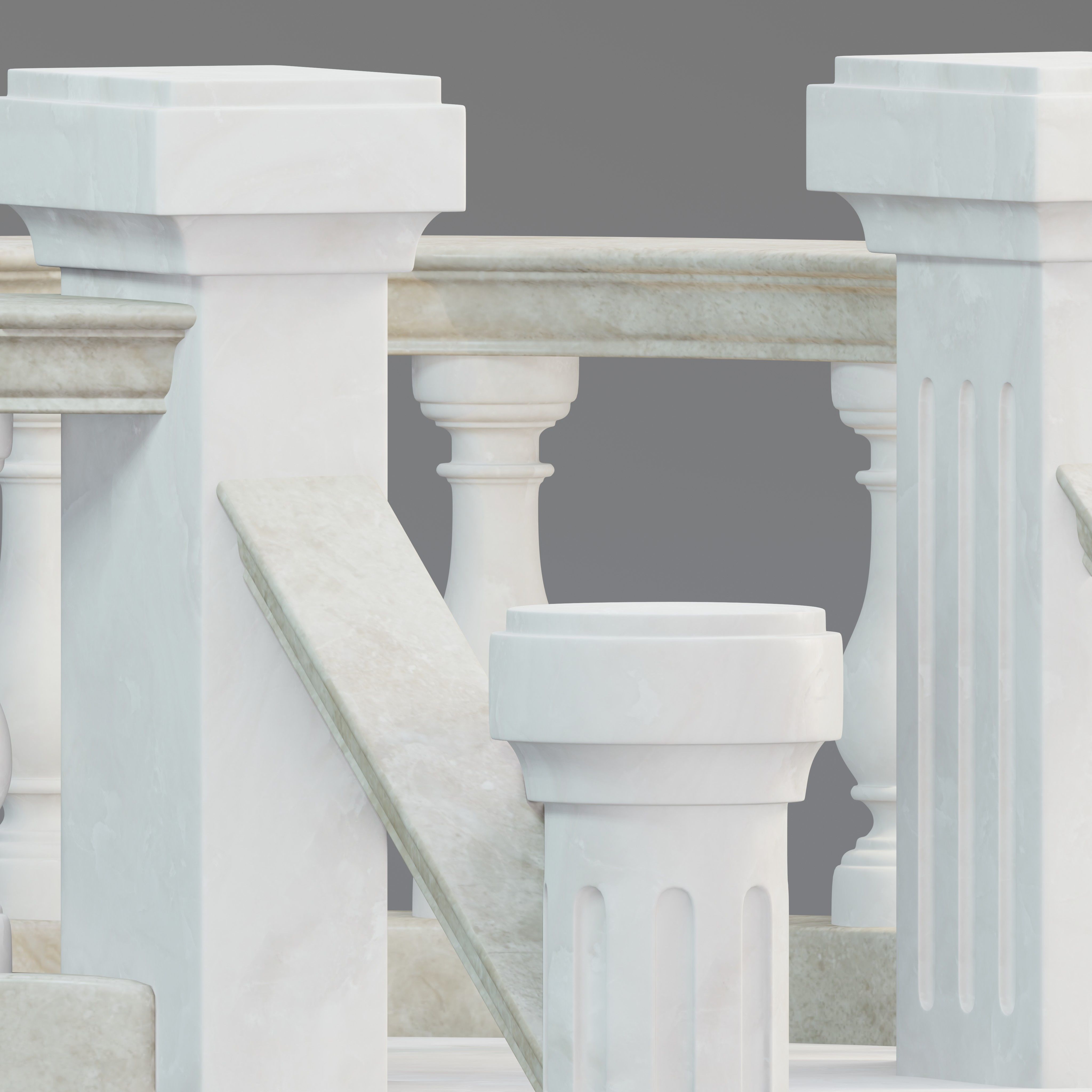Stone balcony railing 3D model_2