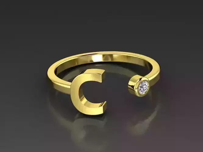 Solid Alphabet Jewelry Rings Letter C