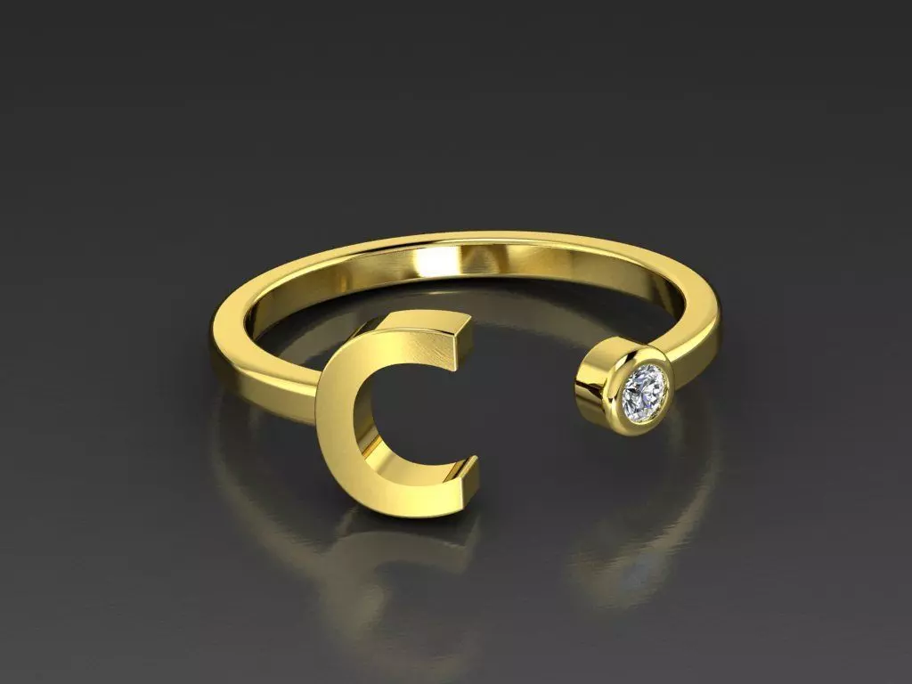 Solid Alphabet Jewelry Rings Letter C 3D print model